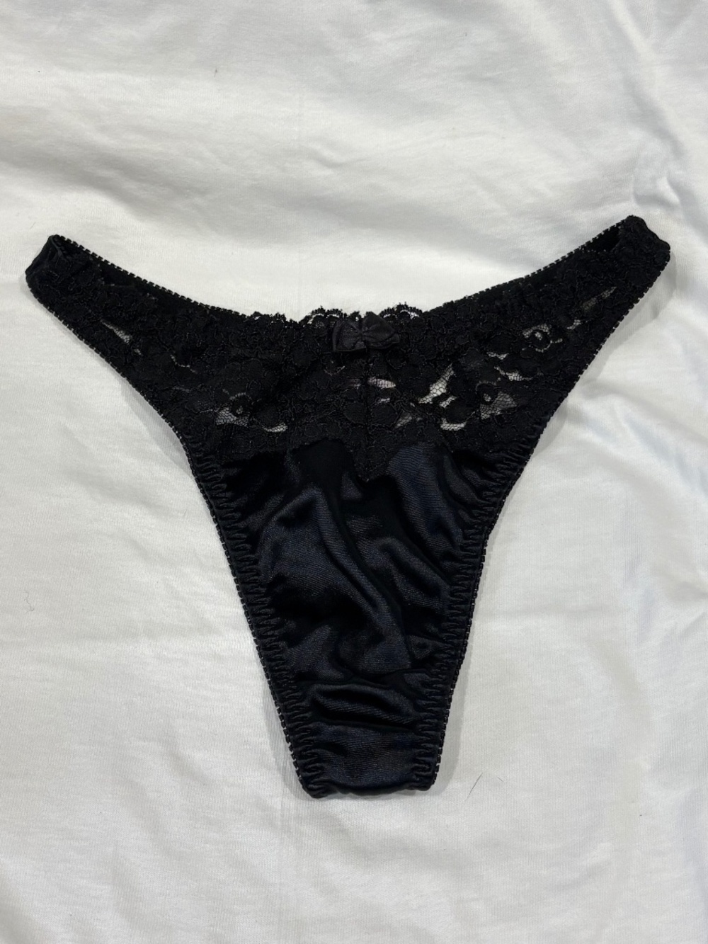 Black Victoria's Secret Satin & Lace Thong 2001 Vintage